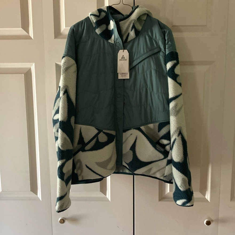 Ascend women’s XL hooded jacket outdoors hiking green peaks nylon fleece - Picture 1 of 11